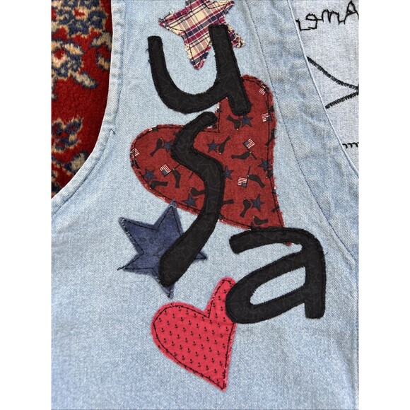 Vintage 90s Patchwork Denim Boho Vest Top One Size Blue America Flag USA - Picture 2 of 6